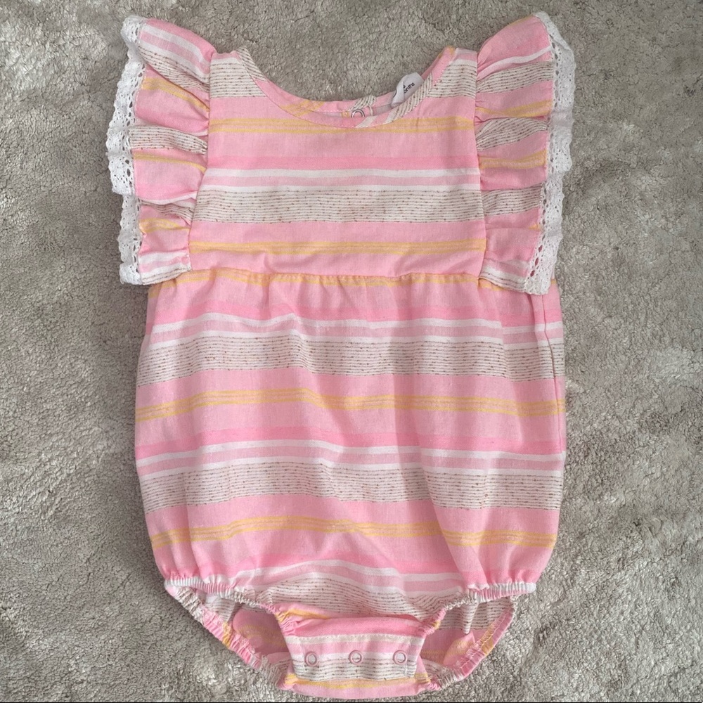 EGG Collective Baby Girl Remy Striped Ruffle Sleeve Romper 6 months - Picture 2 of 8